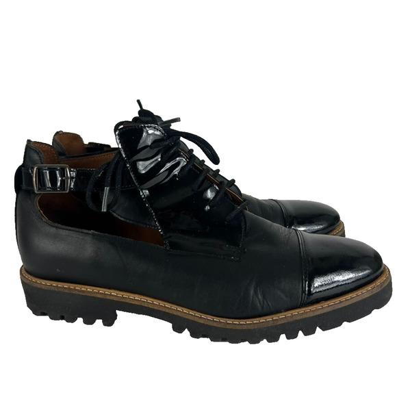 Unbranded Shoe Womens 8 Black Leather Lace Up Cap Toe Lined Ankle Strap Buckle - Picture 1 of 16